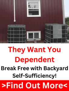 A self-sufficient rainwater collection system installed on the side of a house, emphasizing independence from the grid.