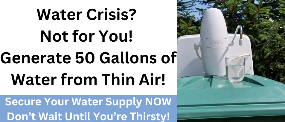 Air Fountain device generating clean water from the air, providing a survival water solution.