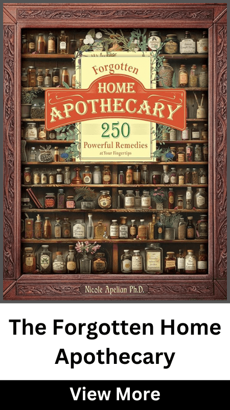 Book cover with shelves of vintage remedy bottles.