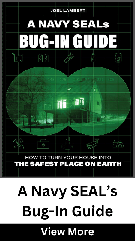 Night vision view of a house on a SEAL survival book.