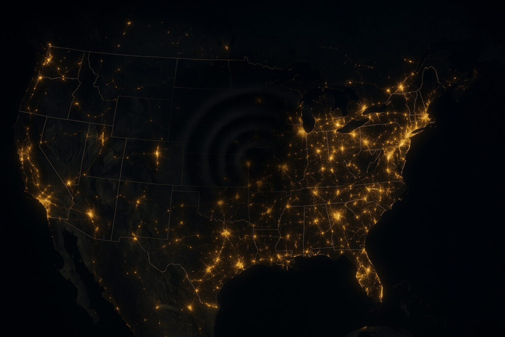 EMP blackout ripple across the U.S. power grid at night