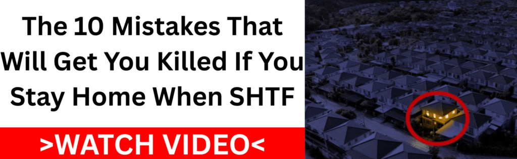 Red warning banner about deadly home survival mistakes during civil unrest