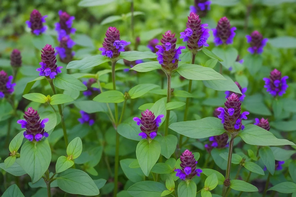 Medicinal Prunella vulgaris plants growing in garden