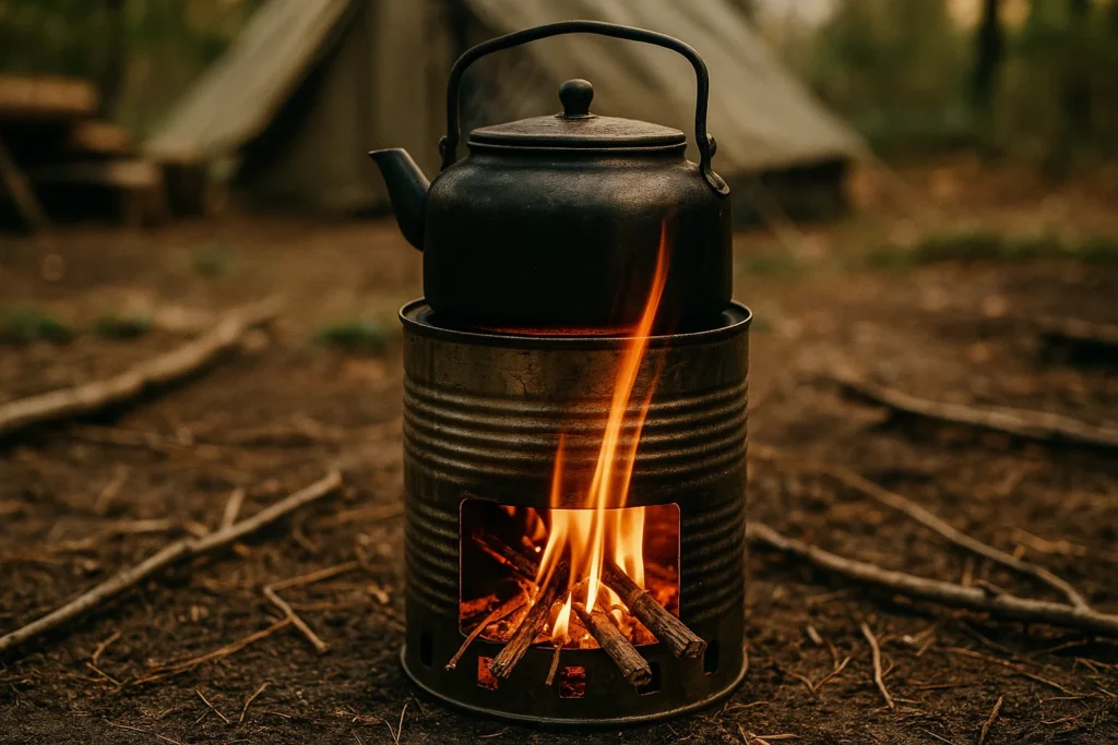 DIY hobo stove made from food can for survival cooking outdoors