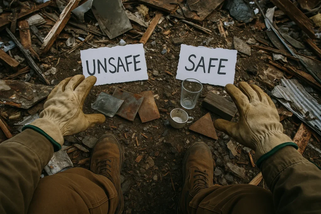 Sorting safe and unsafe debris for survival use after SHTF