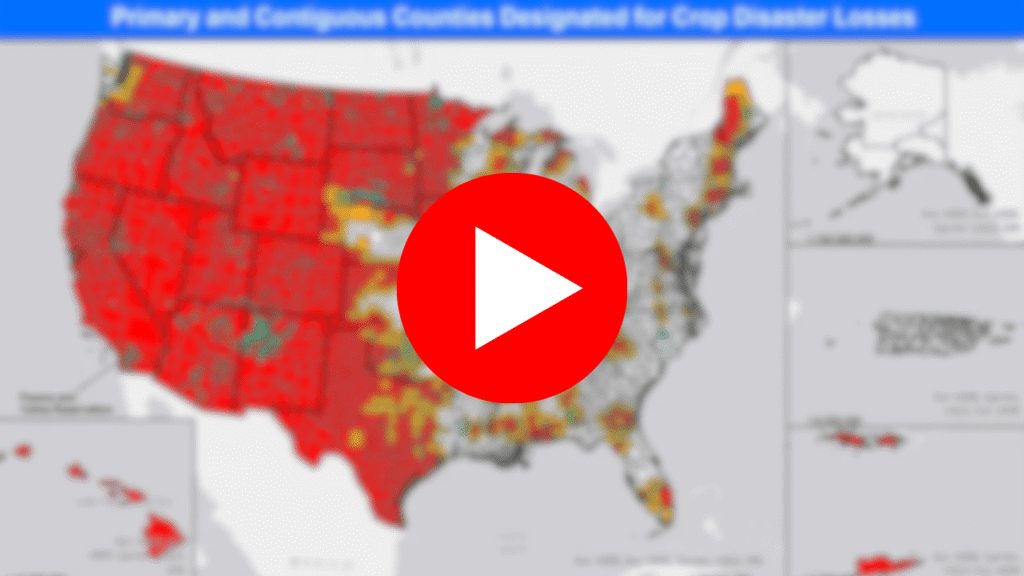 US crop disaster map highlighting counties with major losses