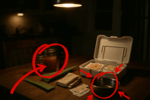 medical supplies beyond band aids including natural remedies and wound care tools on a table