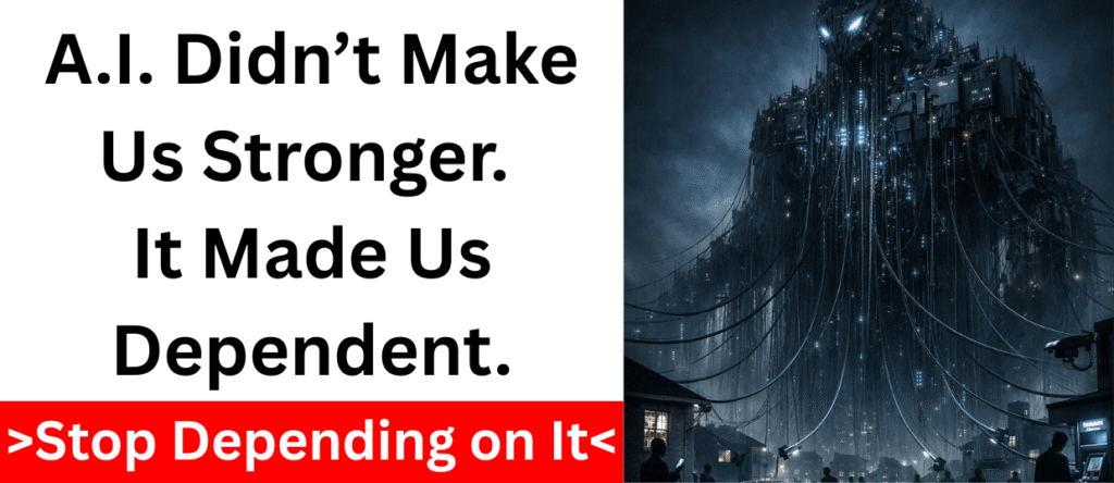 Dark futuristic structure representing dependence on artificial intelligence and fragile modern systems.