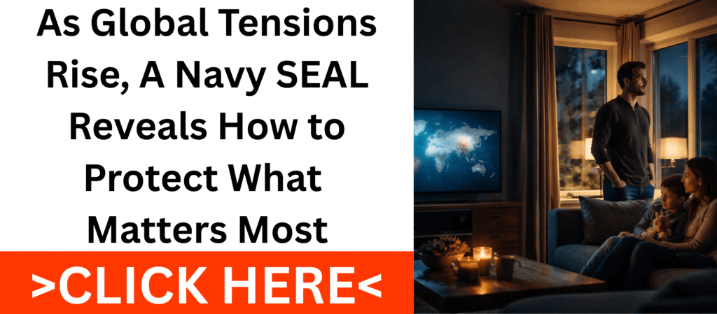Family watching world news at home while man stands near window as headline references Navy SEAL advice on protecting what matters most