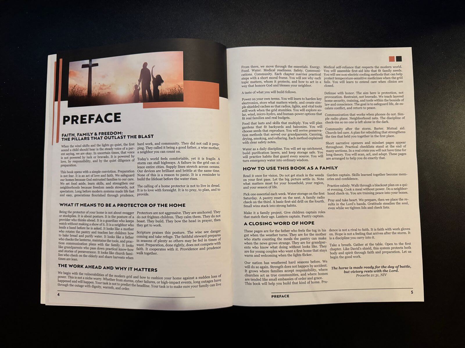 David’s Shield review showing preface pages about faith family survival preparedness and off-grid living strategies