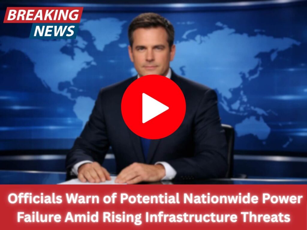 Breaking news report warning of potential nationwide power grid failure in the US due to rising infrastructure threats