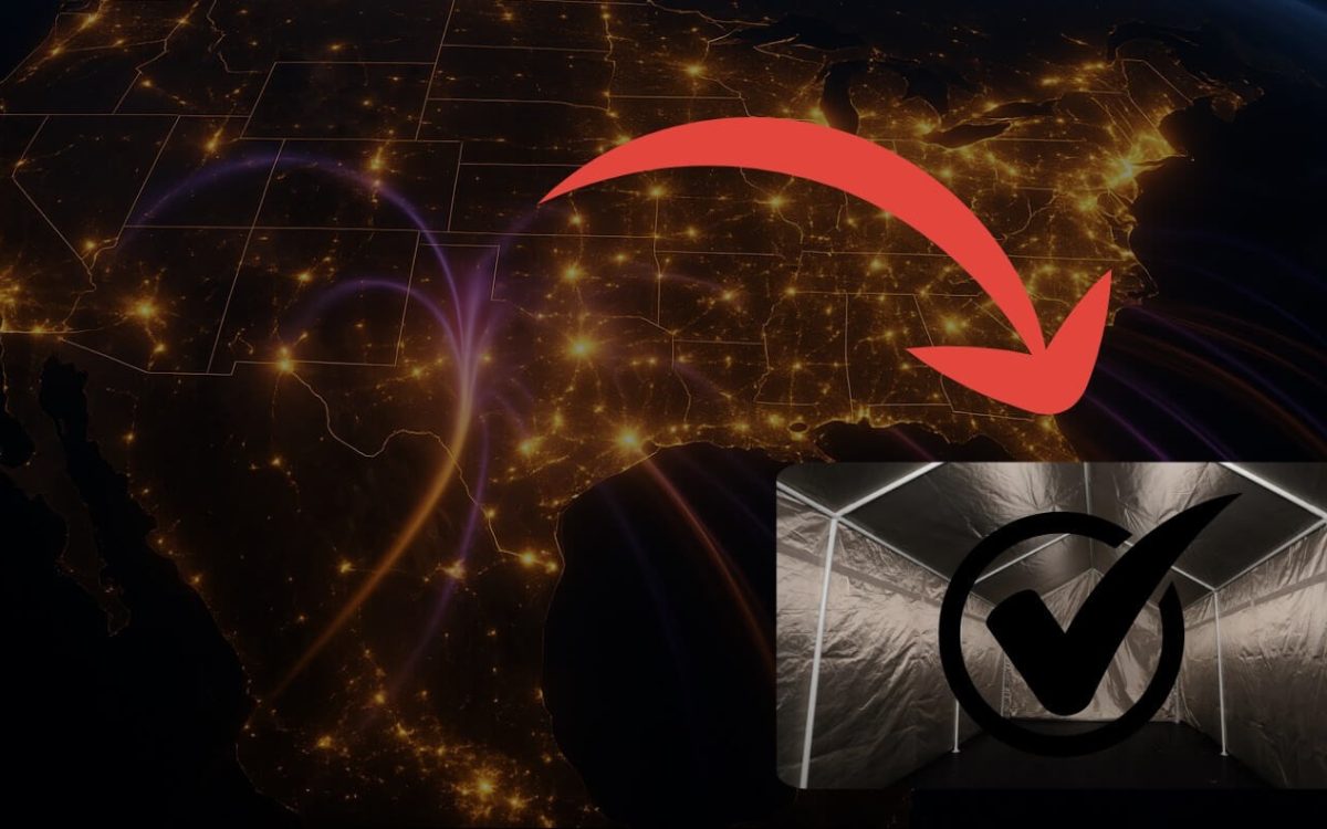 EMP strike map with arrow pointing to a DIY EMP proof room